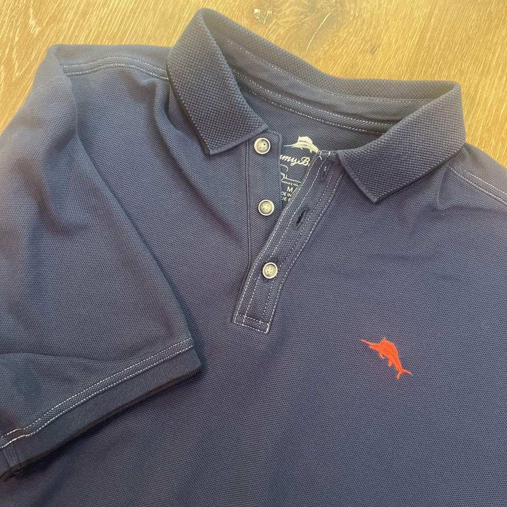 Tommy Bahama Island Zone Polo‎ Shirt Men L Golf Black Mesh Tencel Coolmax